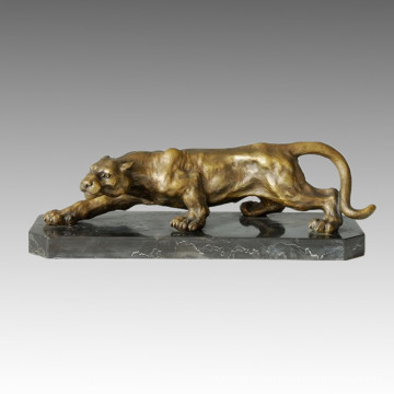 Estatua Animal Pequeño Leopardo Caza Escultura De Bronce Tpal-024